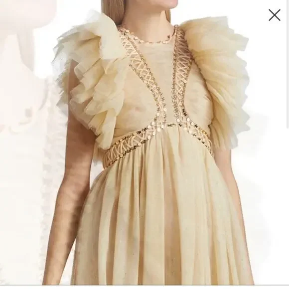 Zimmermann Dancer Glitter Tulle Dress - Cream - 1 or US 6 - New with tags  Maxi